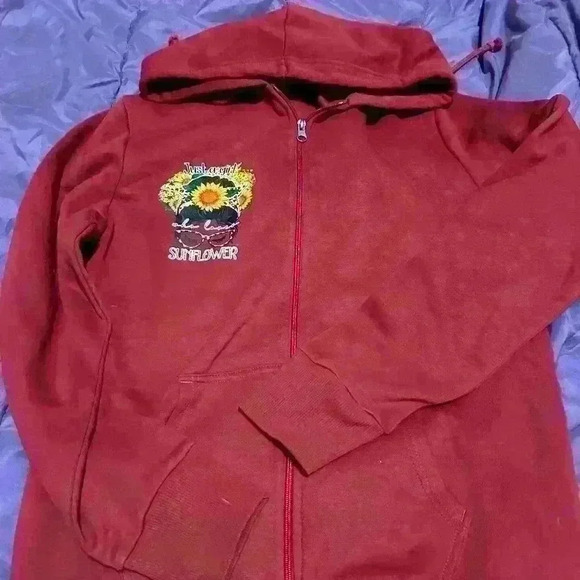 Sunflowers burgundy one of a kind hoodie size  small - Picture 1 of 2